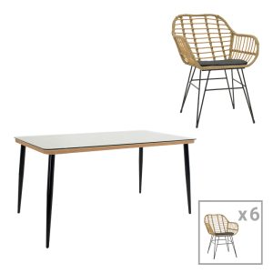 200 000961 8 Dining table Naoki X set of 7 pakoworld rattan pe in natural shade and black metal 160x90x78cmOutdoor furniture > Garden food table