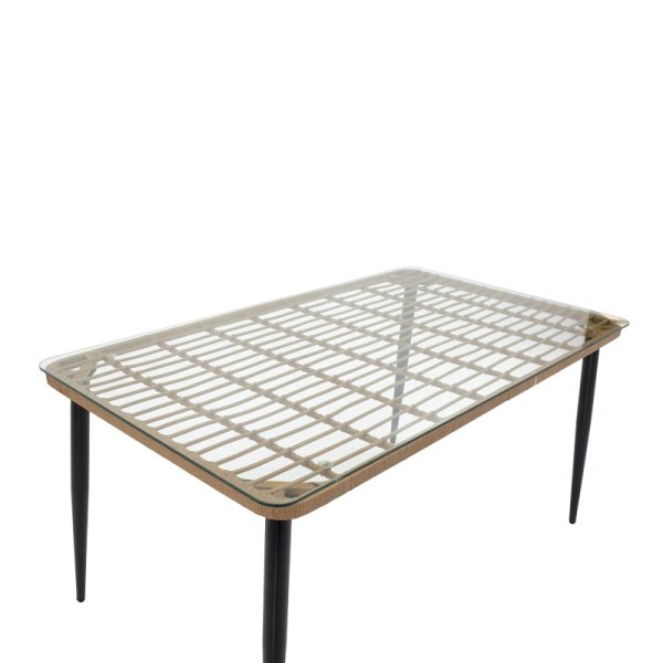 200 000965 3 5 Naoki U dining table set of 7 pakoworld rattan pe in natural shade and black metal 160x90x78cmOutdoor furniture > Garden food table