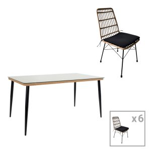 200 000965 8 Naoki U dining table set of 7 pakoworld rattan pe in natural shade and black metal 160x90x78cmOutdoor furniture > Garden food table