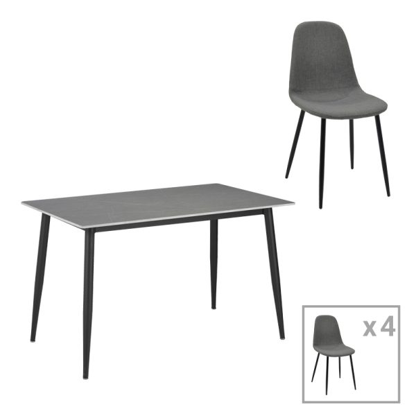 200 001059 9 Dining table Gustas-Bella pakoworld set of 5 pcs gray marble sintered stone-black metal 120x60x75cmIndoor furniture > Dinning sets