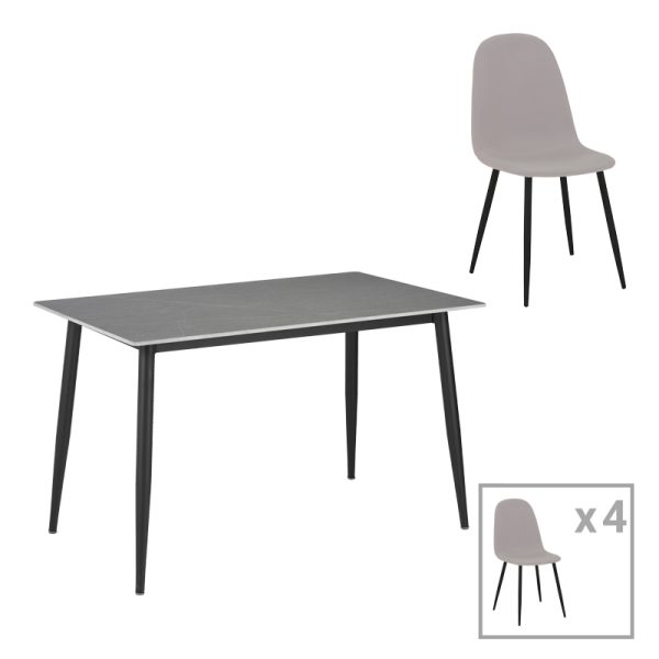 200 001062 8 Dining table Gustas-Bella C pakoworld set of 5 gray marble sintered stone-black metal 140x80x75cmIndoor furniture > Dinning sets