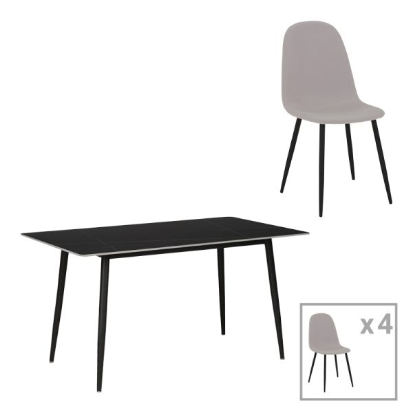 200 001069 9 Dining table Gustas-Bella pakoworld set of 5 pieces gray with black sintered stone marble 140x80x75cmIndoor furniture > Dinning sets