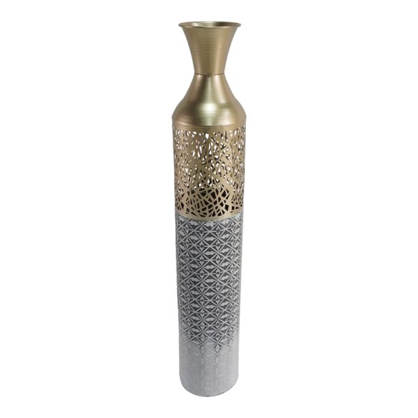 209 000019 6 Decorative vase Waka Inart metal in gold, gray and white shade D14x81.3cmDecoration > Decorations