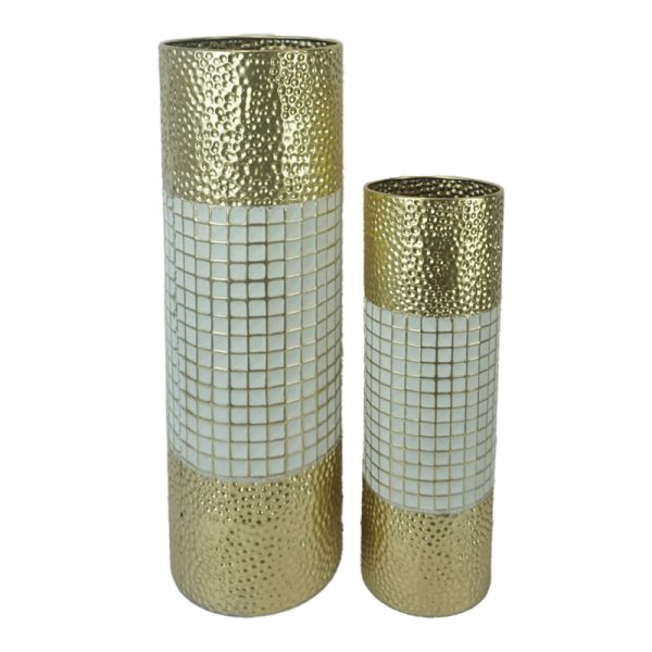 209 000025 10 Tripo Inart decorative vase set of 2 metal in gold and white shadeDecoration > Decorations