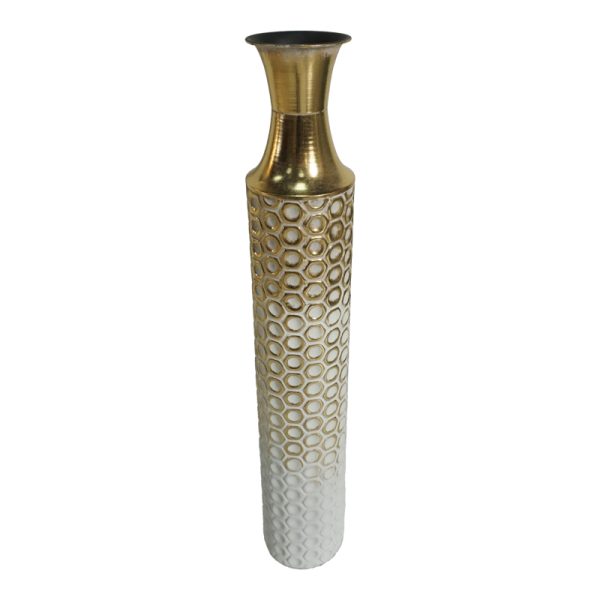 209 000029 10 Decorative vase Monac Inart metal in gold and white shade D14.6x87.6cmDecoration > Decorations
