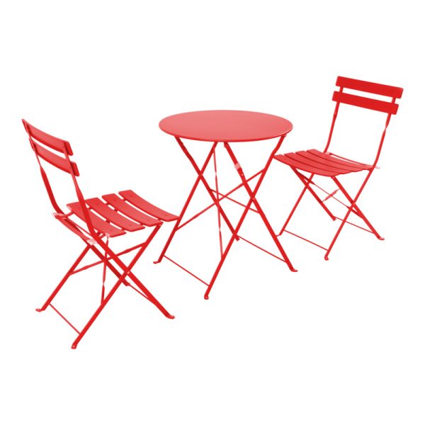 219 000012 9 Bistro pakoworld 3 pcs metal folding dining table in red shade D60x71cmOutdoor furniture > Garden food table