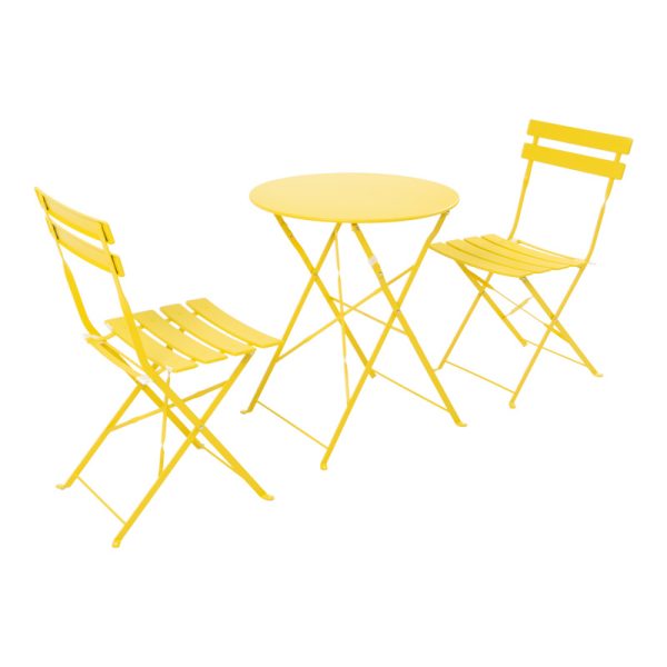 219 000013 10 Bistro pakoworld 3 pcs metal folding dining table in yellow shade D60x71cmOutdoor furniture > Garden food table