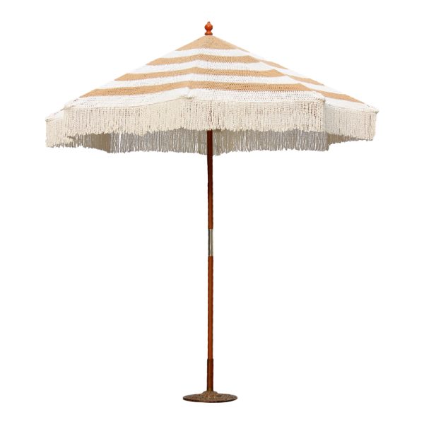 220 000012 3 Garden umdrella Brilie pakoworld wood-macrame D2.70x2.60 m brown-whiteOutdoor furniture > Garden umbrellas