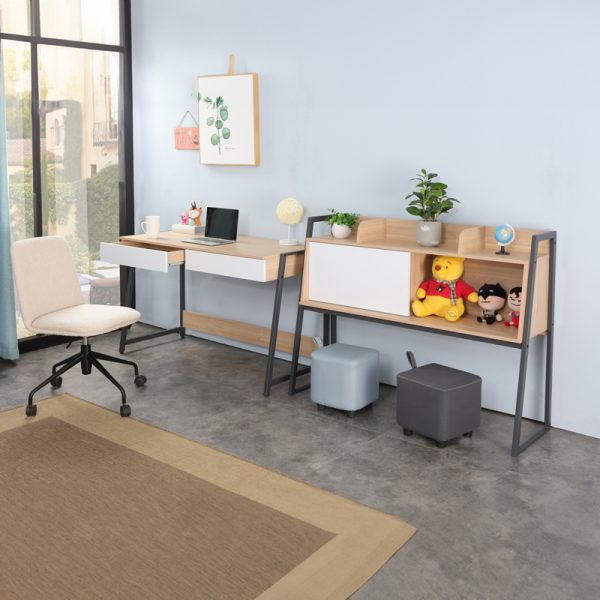 225 000052 2 5 Jersey pakoworld melamine work desk in natural-white shade and anthracite metal 124x54x171cmOffice furniture > Working desk