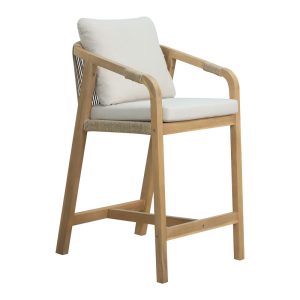 228 000029 6 Bar stool Luciana pakoworld solid acacia wood-beige fabric 68x55x97.5cmBOHO CHIC > Stools