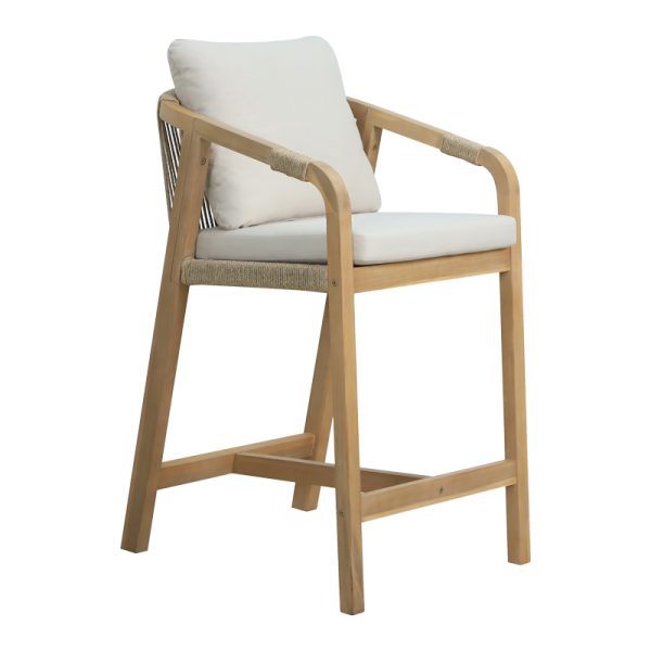 228 000029 6 Bar stool Luciana pakoworld solid acacia wood-beige fabric 68x55x97.5cmBOHO CHIC > Stools