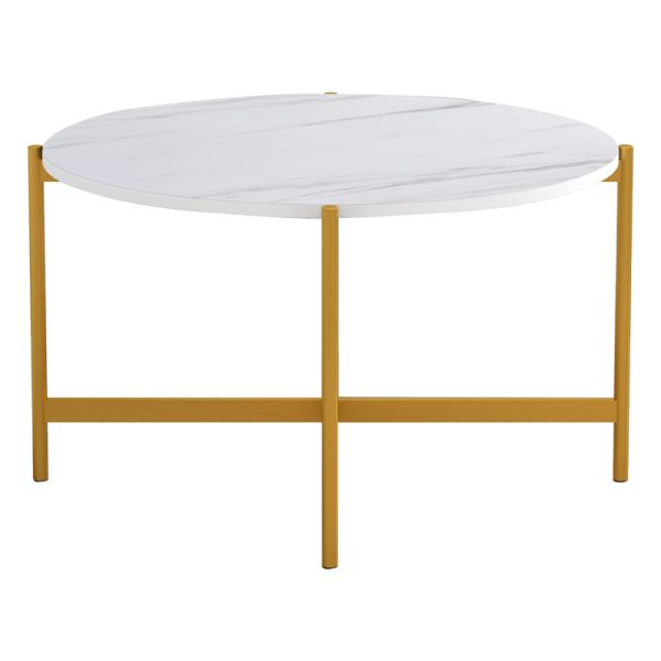 230 000039 2 2 Coffee table Aisle pakoworld white marble melamine-gold metal D80x45cmSPRING OFFERS