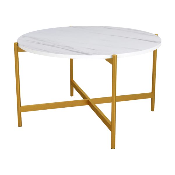 230 000039 3 2 Coffee table Aisle pakoworld white marble melamine-gold metal D80x45cmSPRING OFFERS