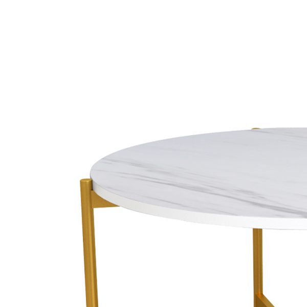 230 000039 4 2 Coffee table Aisle pakoworld white marble melamine-gold metal D80x45cmSPRING OFFERS