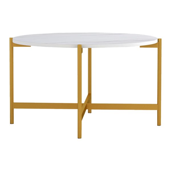 230 000039 5 Coffee table Aisle pakoworld white marble melamine-gold metal D80x45cmSPRING OFFERS