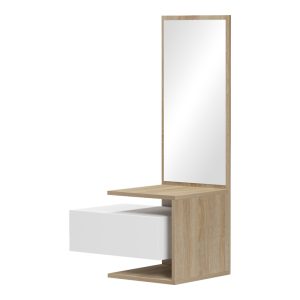 230 000054 2 4 Kendi Entryway Furniture by Pakoworld, wall-mounted with mirror, in white-sonoma finish 49.1x31.3x90 cm.Indoor furniture > Entrance furniture