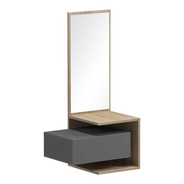 230 000055 3 4 Kendi Entryway Furniture by Pakoworld, wall-mounted with mirror, in grey-sonoma finish 49.1x31.3x90 cmIndoor furniture > Entrance furniture
