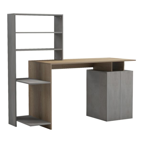 230 000057 9 Ofiice desk with a bookshelf and a cabinet Meza pakoworld in sonoma-grey cement color 146.3x55x128.8cmOffice furniture > Working desk