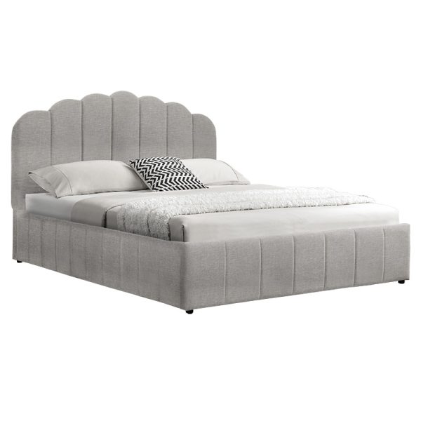 234 000001 11 Double bed Tatiana pakoworld fabric light grey with storage 160x200cmIndoor furniture > Beds