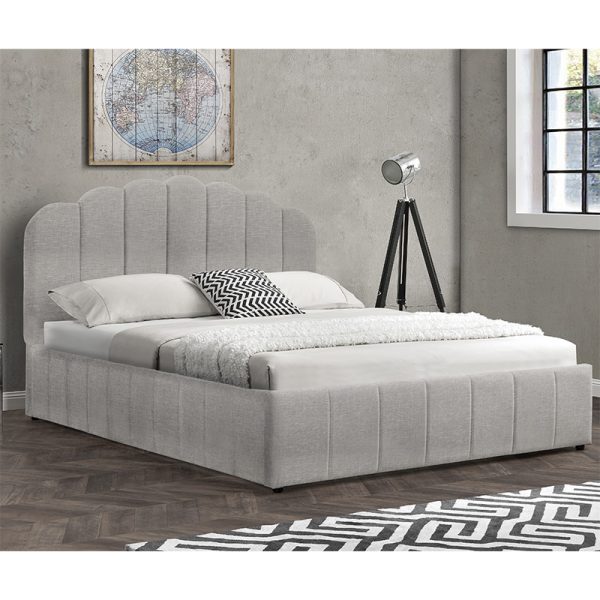 234 000001 3 8 Double bed Tatiana pakoworld fabric light grey with storage 160x200cmIndoor furniture > Beds
