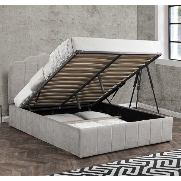 234 000001 4 8 Double bed Tatiana pakoworld fabric light grey with storage 160x200cmIndoor furniture > Beds