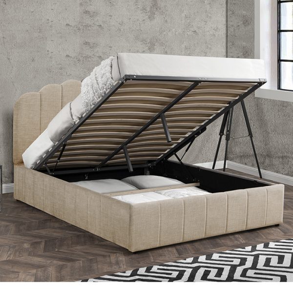 234 000002 4 9 Double bed Tatiana pakoworld fabric beige with storage 160x200cmIndoor furniture > Beds