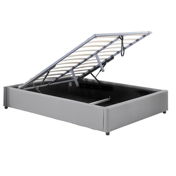 234 000003 2 7 Double bed Circe pakoworld PU grey with storage 150x200cmIndoor furniture > Beds