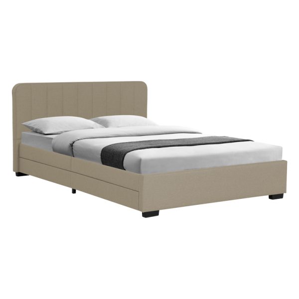 234 000013 7 Double bed Veloty pakoworld fabric beige with drawers 150x200cmIndoor furniture > Beds