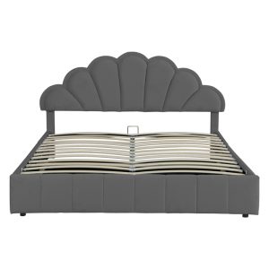 234 000015 2 4 Double bed Wardie pakoworld velvet dark grey with storage 160x200cmIndoor furniture > Beds