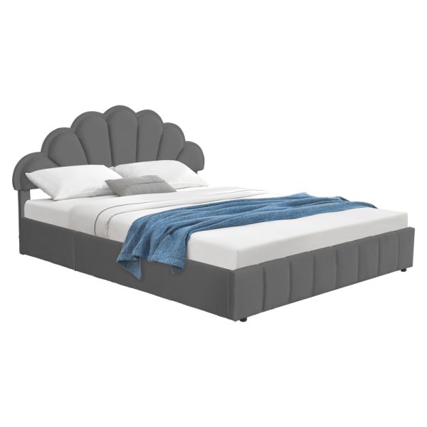 234 000015 7 Double bed Wardie pakoworld velvet dark grey with storage 160x200cmIndoor furniture > Beds