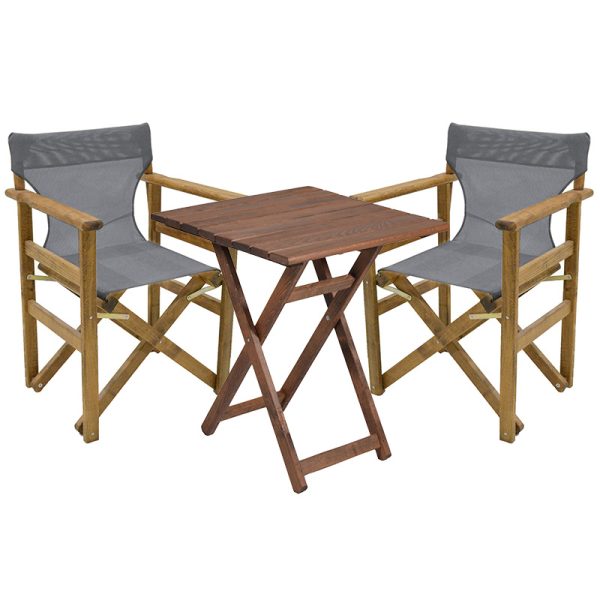237 000040 4 Dining table Retto set of 3 pieces solid beech wood walnut-PVC grey white 60x60x71cmOutdoor furniture > Garden food table