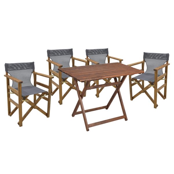237 000061 3 Dining set 5 pcs Retto solid beech wood walnut-cloth-grey-white 80x60x72cmOutdoor furniture > Garden food table