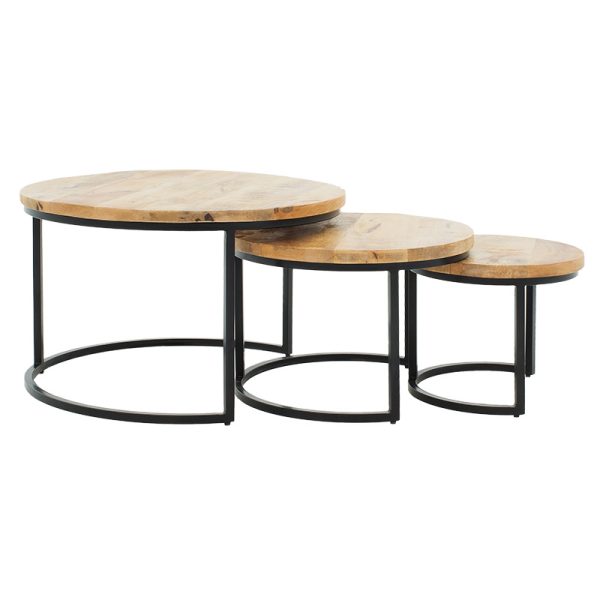 240 000009 16 Coffee tables October pakoworld set of 3 solid wood mango 3εκ walnut-blackBOHO CHIC > Coffee Tables