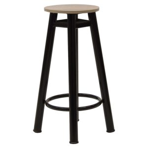 243 000021 5 Bar stool Onyx pakoworld oak wood-metal black gloss D33x77cmIndoor furniture > Bar stools