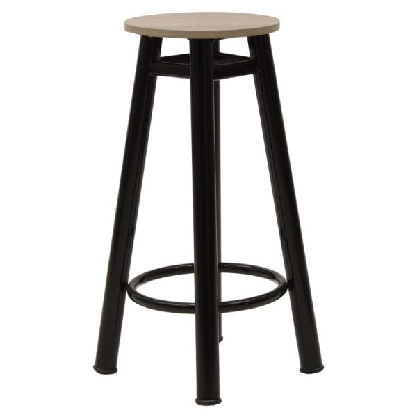 243 000021 5 Bar stool Onyx pakoworld oak wood-metal black gloss D33x77cmIndoor furniture > Bar stools