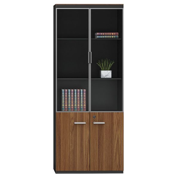 246 000006 10 Professional bookcase Oscar pakoworld with doors by glass walnut-anhracite color 80x40x200cmOffice furniture > Office closets