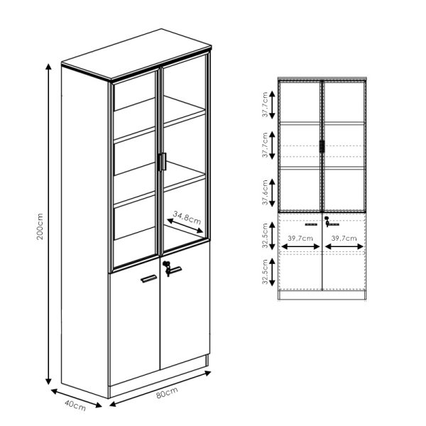 246 000006 3 8 Professional bookcase Oscar pakoworld with doors by glass walnut-anhracite color 80x40x200cmOffice furniture > Office closets