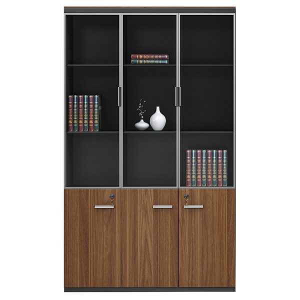 246 000010 11 Professional bookcase Oscar pakoworld with doors by glass walnut-anhracite color 120x40x200cmOffice furniture > Office closets