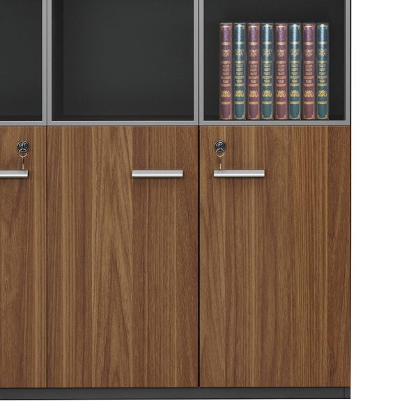 246 000010 2 8 Professional bookcase Oscar pakoworld with doors by glass walnut-anhracite color 120x40x200cmOffice furniture > Office closets