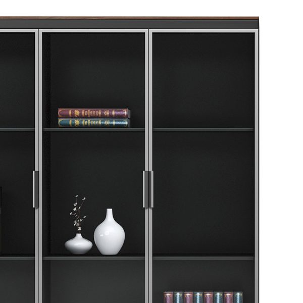 246 000010 3 8 Professional bookcase Oscar pakoworld with doors by glass walnut-anhracite color 120x40x200cmOffice furniture > Office closets