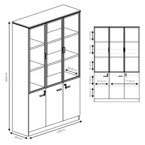 246 000010 4 8 Professional bookcase Oscar pakoworld with doors by glass walnut-anhracite color 120x40x200cmOffice furniture > Office closets