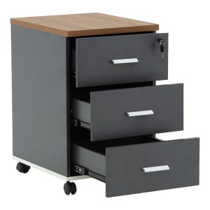 246 000011 2 15 Professional chest of drawers on wheels Oscar pakoworld 3 drawers walnut-charcoal 40x48x63cmOffice furniture > Drawers office