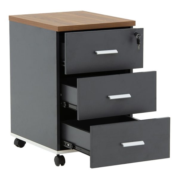 246 000011 2 15 Professional chest of drawers on wheels Oscar pakoworld 3 drawers walnut-charcoal 40x48x63cmOffice furniture > Drawers office