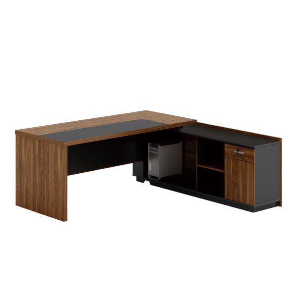 246 000014 7 Professional desk with right corner Oscar pakoworld melamine in walnut-charcoal shade 240x180x76cmOffice furniture > Working desk
