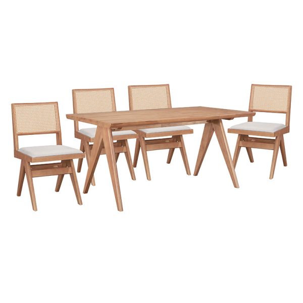 247 000011 10 Dining set Winslow pakoworld set 5pieces rubberwood light walnut 160x85x75cmIndoor furniture > Dinning sets