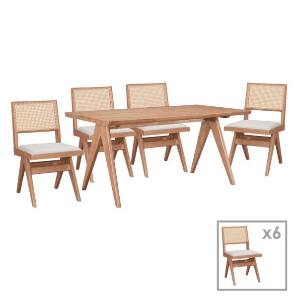 247 000020 8 Winslow pakoworld dining table set of 7 rubberwood in light walnut shade 160x85x75cmIndoor furniture > Dinning sets