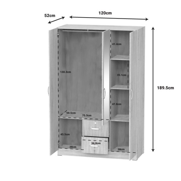 248 000021 3 5 Dillion pakoworld white melamine three-leaf wardrobe 120x52x190cmIndoor furniture > Wardrobes