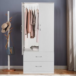 249 000007 3 17 Wardrobe Zelia pakoworld with 2 doors and drawers in white color 79x42x180cmIndoor furniture > Wardrobes