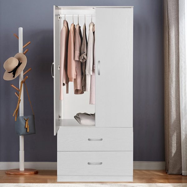 249 000007 3 17 Wardrobe Zelia pakoworld with 2 doors and drawers in white color 79x42x180cmIndoor furniture > Wardrobes