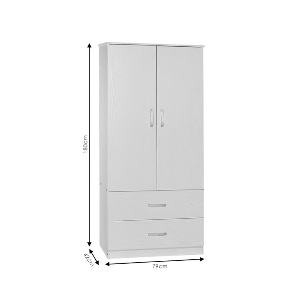 249 000007 4 17 Wardrobe Zelia pakoworld with 2 doors and drawers in white color 79x42x180cmIndoor furniture > Wardrobes